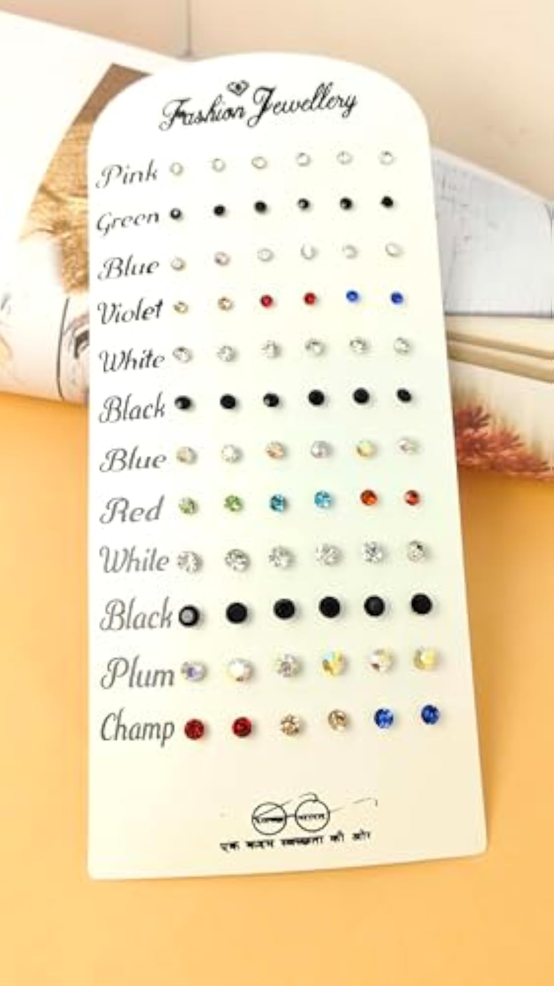 36 Pairs Rhinestone Crystal Earrings Set, Multicolor Studs
